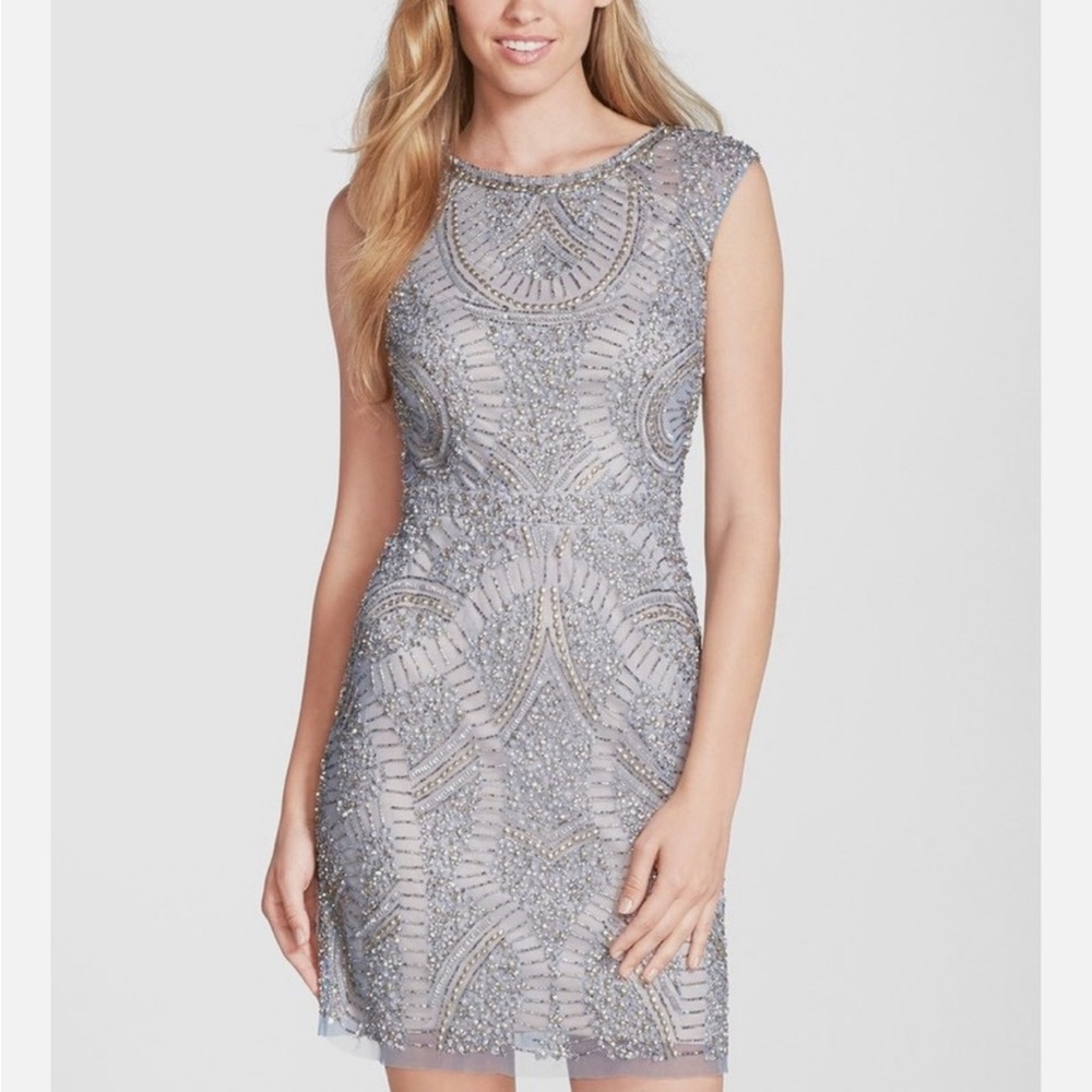 Aidan Mattox Silver Beaded Mini Dress